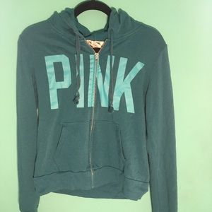 PINK Teal Zip Up Hoodie